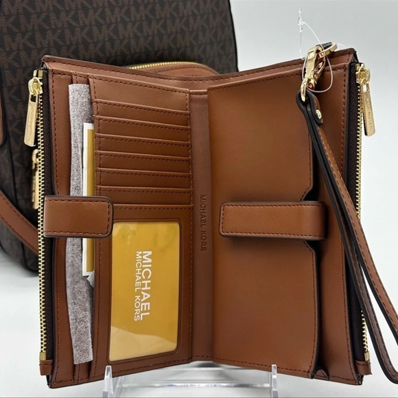 Michael Kors Medium Jaycee Zip Packet Backpack &Double Zip Wallet Wristlet Brown - Picture 15 of 16